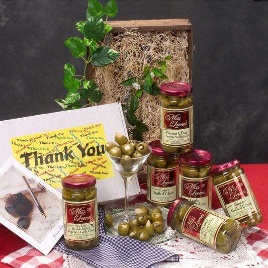 ''Miss Leone's Gourmet Thank You" Queen Stuffed Olive 6 Pack Jar Set *NEW LOWER PRICE*